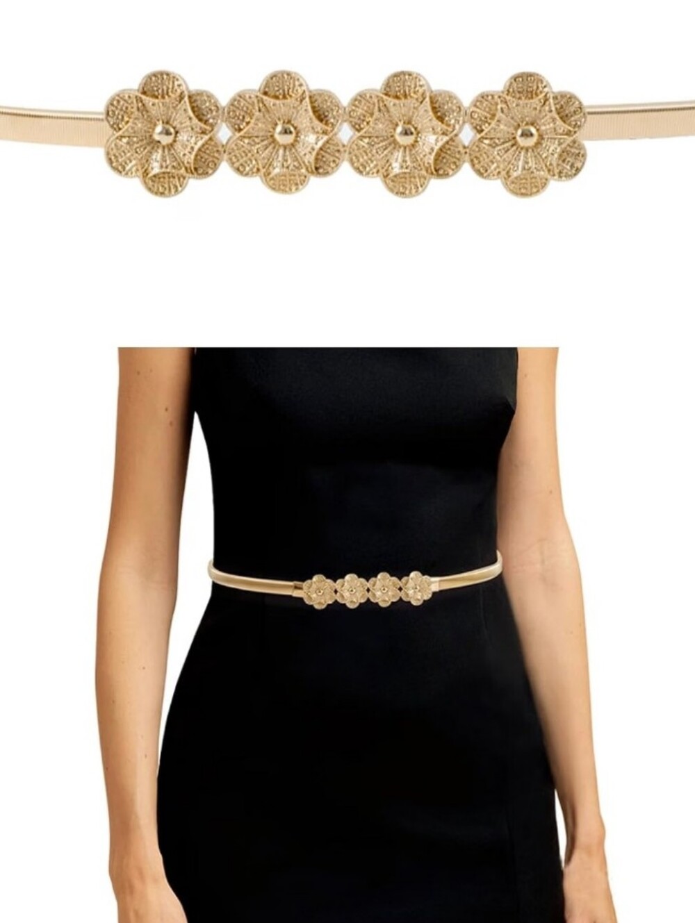 Gold-Tone Floral Elastic Waist Belt Size Small NIP